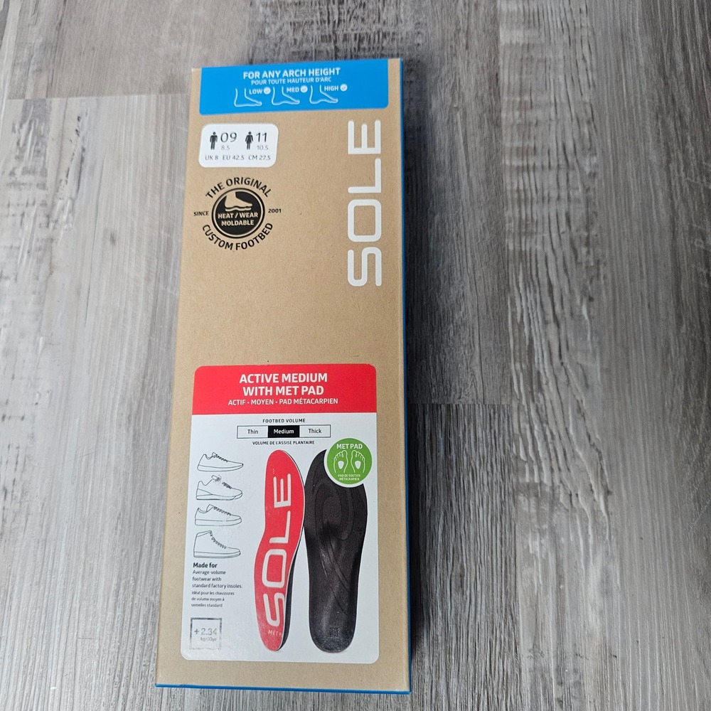 SOLE Active Medium Met Pad Insoles Mens 9 Womens 11 Red Heat Moldable Orthotic